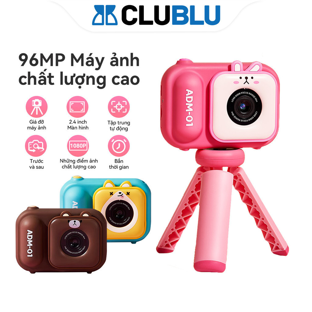 -CLUBLU- Máy Ảnh Kỹ Thuật Số Mini ADM-01 Camera Digital Trước Và Sau 720P 48MP Có Tripod Cho Bé Cute