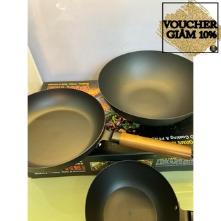 Chảo thép từ Nitrigan kháng rỉ sét cao cấp Hikaru lòng sâu 20cm - lòng cạn 26cm -lòng sâu 30cm