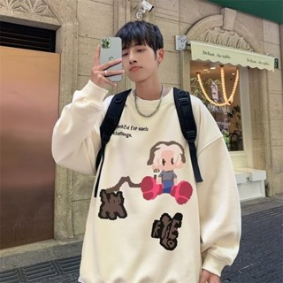  【 Size M-8XL Áo Cặp Đôi   Quần Áo Nam Phong Cách Hàn Quốc Mùa Thu Hoạt Hình Anime In Áo Len Cổ Tròn Siêu Lửa Áo Dài Tay Nam Nữ 