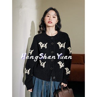 Heng Shan Yuan Áo len nữ Áo len cardigan chó đen áo len ngắn