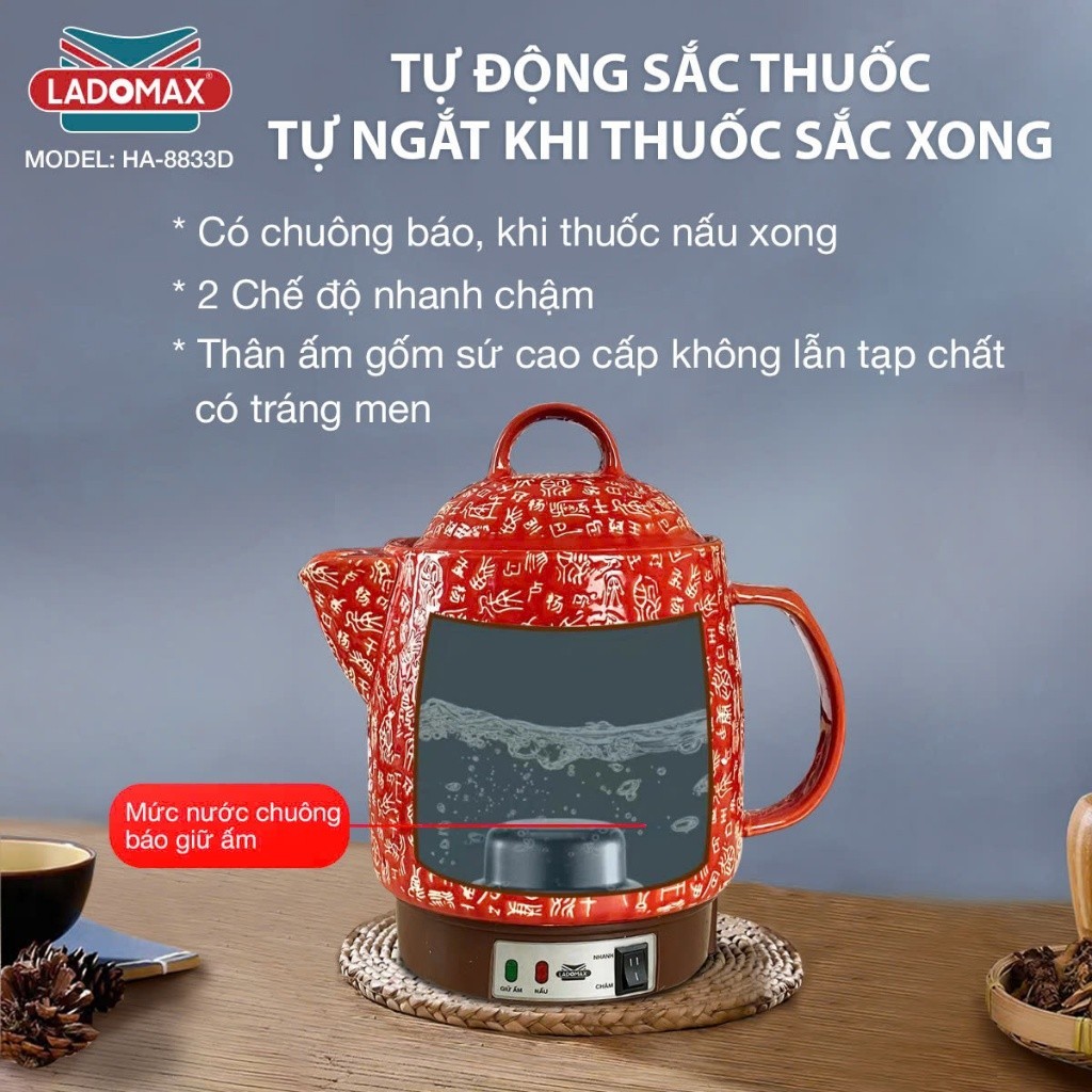 Ấm Sắc Thuốc LADOMAX HA- 8833D 3,3L Có Chuông Báo Mâm Nhiệt Inox Giữ Ấm 2 Chế Độ Nấu bh 12 Tháng | BigBuy360 - bigbuy360.vn