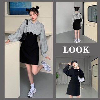 【Bess's house-bigsize áo khoác nữ+váy đen,váy sang chảnh,đồ thiết kế big size,set đồ nữ đi chơi,Fat mm300 pound plus size mới dành cho nữ Bộ hai mảnh dáng rộng và giảm béo 220 áo hoodie đường phố bùng nổ, che đậy, váy hợp thời trang,set váy bigsize