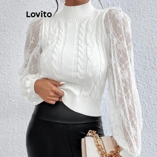 Lovito Áo len khâu vải trơn thông thường cho nữ LNL64083