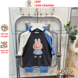 Bộ dài tay XOOP raglan cotton lụa phối màu tay in labubu cho bé XD78A Bắp Kids Official Store (10-21kg)