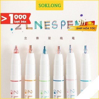 Bút 2 ngòi 2 Lines Pen nét 0.5mm, bút gel ghi chú, trang trí sổ nhiều màu