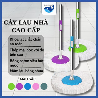 Cây lau nhà 360 thân inox cao cấp kèm 2 bông lau, chối lau nhà dùng được cho thùng lau nhà 360 độ