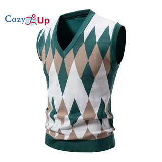 Áo len nam Argyle Áo len len len pha trộn cổ chữ V Áo len chui đầu không tay