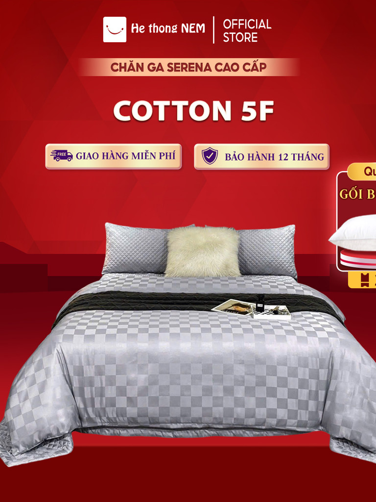 {Bedding accessories} Bộ ga nệm 4 món cotton SERENA cao cấp - bộ chăn ga ra drap gối mền nệm đệm gi