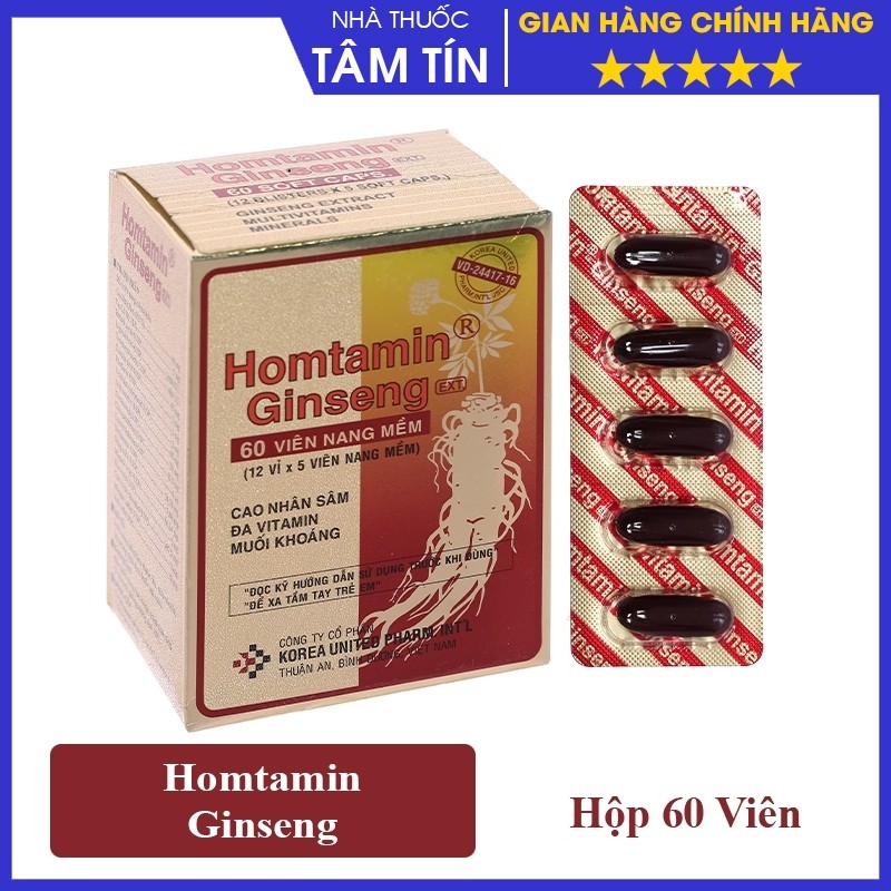 Homtamin Ginseng hộp 12 vỉ x 5 viên nang mềm