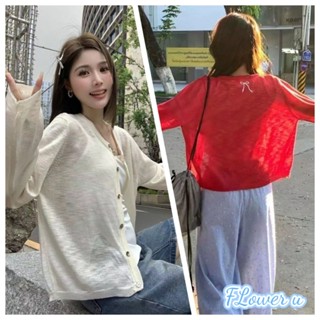 (Giao Hàng Nhanh Tại Hà Nội)Áo Len Dệt Kim Thêu Nơ  Áo Khoác Chống Nắng Nữ Mùa Hè Thời Trang Mỏng Xuyên Thấu