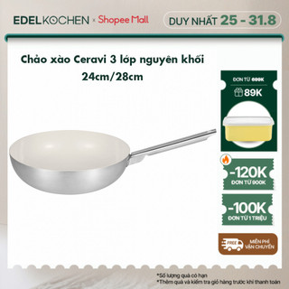Chảo xào inox 3 lớp nguyên khối Edelkochen Ceravi Collection - Màu Eco Cream