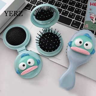 YERZ Lược Túi Khí Hoạt Hình, Động Vật Đáng Yêu Có Thể Gập Lại Đệm Không Khí Massage Lược, Cá Hề Dễ Thương Cầm Tay Tròn Tóc Có Gương Tạo Kiểu Tóc
