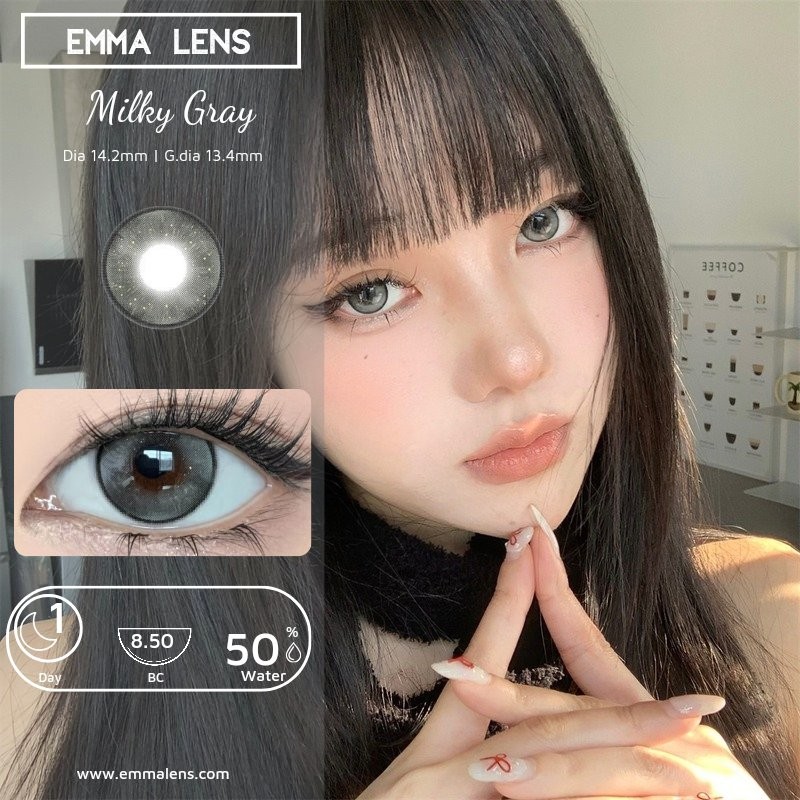 Lens 1 Ngày Milky Gray | Lens 1 Day Xám Đen Mix Nhũ | Emma Lens