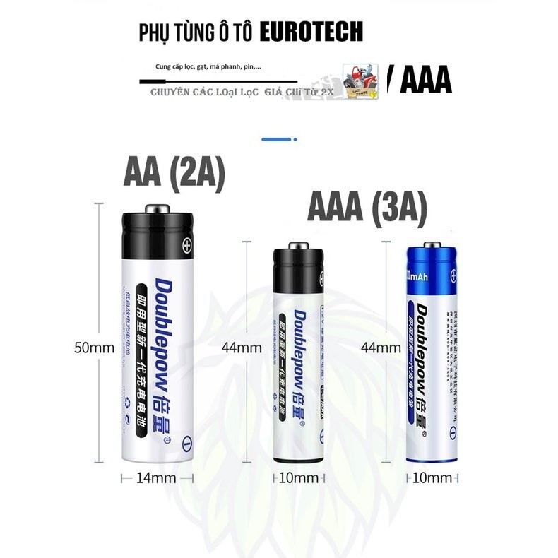Bộ 04 Pin Sạc AA 1200mAh Doublepow (Hàng Chính Hãng)