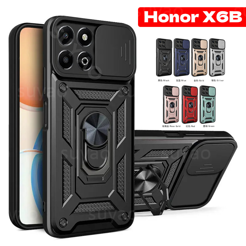Dành Cho Honor X9D X7D X6C X8C X6B X9C X6 B A X6A X9B X7C Vỏ Điện Thoại Nhẫn Đứng Vỏ HonorX6B HonorX9C Chơi 10 Ống Kính Đẩy Trượt Áo Giáp Camera Chống Sốc Mềm PC Ốp Lưng
