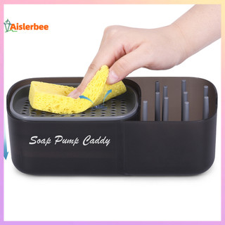 Hộp xà phòng đa chức năng 3 trong 1 Aislerbee có giá đỡ miếng bọt biển Chảo thoát nước rỗng Đổ lại tức thì Bàn rửa chén Rửa bát Hộp đựng xà phòng lỏng cho nhà bếp