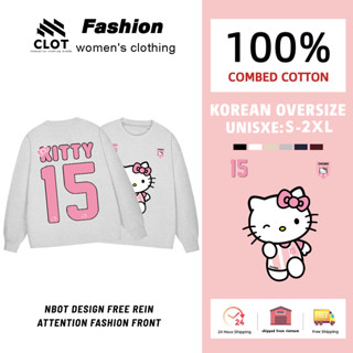 Áo Sweater nữ Hello Kitty Xám form rộng hàn quốc CLOT áo khoác cổ tròn