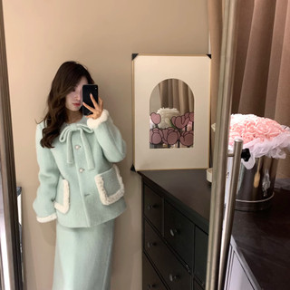 Thiết Kế Pháp Ấm Áp Áo Khoác Dày Váy Hai Mảnh Quần Áo Mùa Đông Ôm Hơn Nhìn Phù Hợp Với Nữ Mùa Đông 2023 Phong Cách Mới