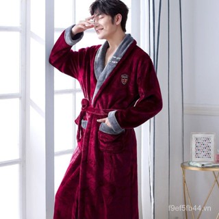 Áo choàng tắm áo ngủ nam áo ngủ mặc nhà giữ ấm flannel đơn giản mẫu mới mùa đông đồ ngủ nhung san hô cỡ lớn mẫu dài