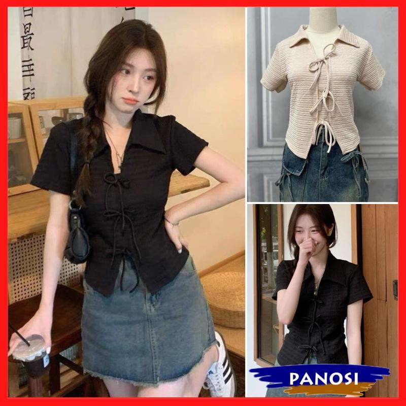 Áo kiểu nữ áo thun nữ cổ polo sang chảnh xinh xắn chất xốp nhăn mềm mát A334 PANOSI