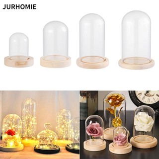 Jurhomie Kính cloche Cổ Tích Đèn Terrarium Để Bàn Terrarium Chai Trong Suốt Bình Thủy Tinh Đế Bằng Gỗ
