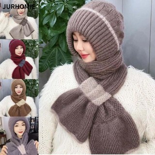 Mũ khăn quàng cổ dệt kim JURHOMIE, Thiết kế thương hiệu sang trọng Bảo vệ tai Quấn Mũ khăn quàng cổ, Hợp thời trang Nữ Thu Đông Giữ ấm Khăn choàng