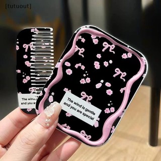[Tutuout] Nơ Hồng Hoa Flip-Top Gấp Gương Trang Điểm Di Động Bỏ Túi Gương Nữ Hình Chữ Nhật Mỹ Phẩm Trang Điểm Gương Có Lược VN