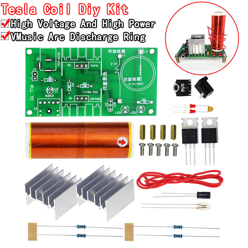 1 Bộ Mini Tesla Coil Kit 15W Mini Music Tesla Coil Plasma Loa Tesla Truyền Không Dây DC 15-24V DIY K
