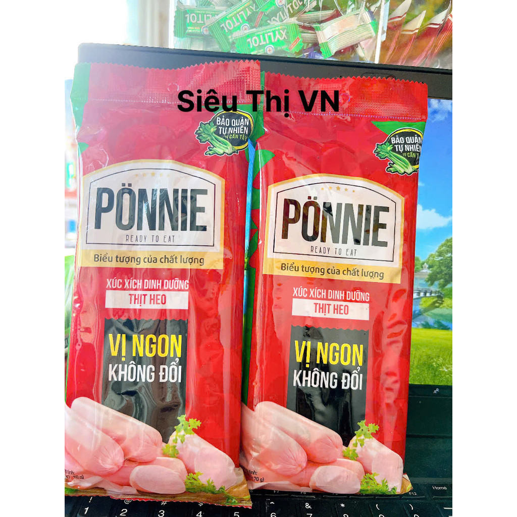 Gói lớn Xúc Xích Dinh Dưỡng Ponnie Thit heo bảo quản tự nhiên từ cần tây 280g (4 cây x 70g)