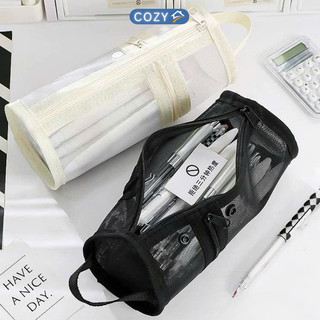 Hộp Đựng Bút Lưới Hình Trụ Có Quai Xách Tiện Lợi - Kích Thước 20x9cm - Màu Đen/Be Sữa CozyHome