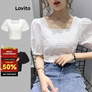 Lovito Áo kiểu giản dị có lỗ thêu trơn cho nữ L68ED349 (Nhiều màu)