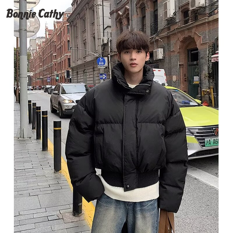 Bonnie Cathy Áo khoác cotton ngắn cổ đứng phong cách Hàn Quốc cho nam