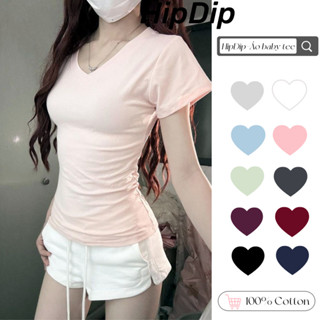  【100% cotton  Áo baby tee Áo Thun ôm body Áo y2k ngắn cổ chữ V màu hồng thời trang dành cho nữ 