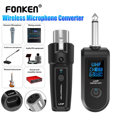 Bộ chuyển đổi micrô không dây Fonken UHF XLR-3 sang 6.35mm Bộ phát cho micrô động Bộ trộn âm thanh đàn Guitar Hệ thống PA