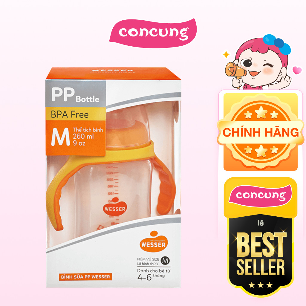 Bình sữa cổ rộng PP Wesser 260ml