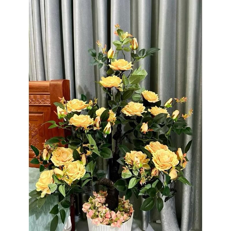 Cây Hồng Cổ - Hoa Giả, Hoa Lụa Cao 1m Chất Liệu Vải Lụa Nhập Khẩu Sắc Nét Bông Hoa Nhiều Lớp Cánh Mà