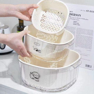 Bộ Thau Rổ Nhựa 6 Món Đựng Rau Củ Quả Đa Năng Thiết Kế 2 Lớp Dày Dặn Chất Liệu PP