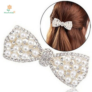 Lily thời trang nữ cô gái pha lê nơ tóc kẹp tóc barrette ngọc trai phụ kiện tóc uuu