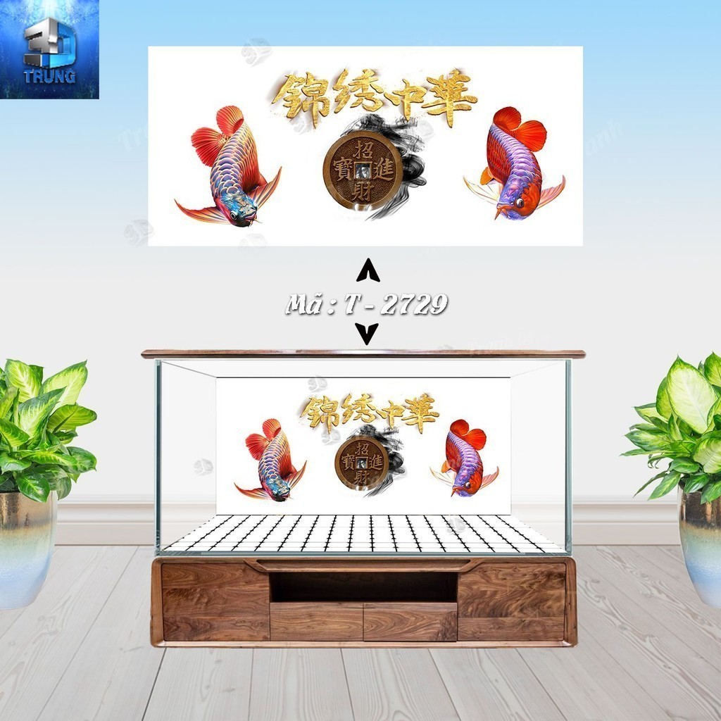 Tranh 3D dán hồ cá mẫu Cá Rồng  Nền Trắng Decal 3 lớp chống bay màu có keo sẵn