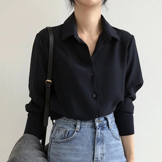Mới Mùa Xuân Thời Trang Nữ Áo Sơ Mi Trắng Áo Đáy Áo Đen Hàn Quốc Áo Sơ Mi Voan Công Sở Nữ Quần Áo Phù Hợp Với 6830 SH7A