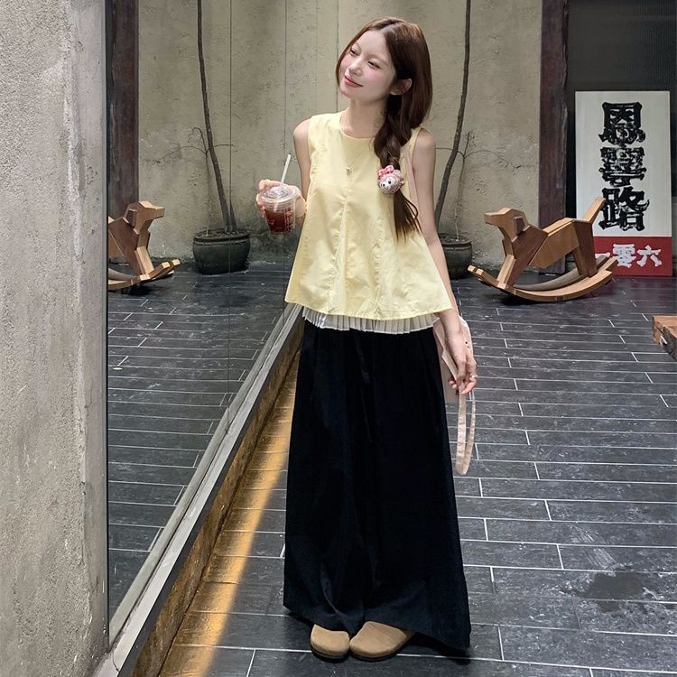 Áo Sơ Mi Xếp Ly Đường May Ngọt Ngào Dễ Phối Không Tay Kiểu Hàn Quốc Rộng Rãi Mẫu Mới Mùa Hè