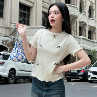 ÁO THUN BABY TEE CUỐN BIÊN BÈO ĐÍNH NƠ NHỎ NHỎ XINH HOT