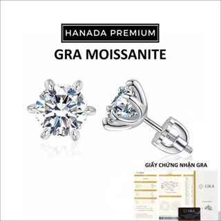 [CHỨNG NHẬN GRA] CHUÔI VẶN Bông Tai Đá Moissanite 6.5MM - 8MM Bạc 925 Xi Bạch Kim 6 Chấu HANADA 1728