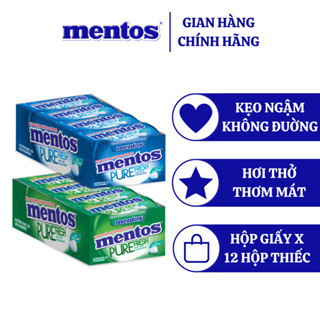 Kẹo ngậm không đường Mentos Pure Fresh Hương Bạc Hà (Hộp giấy gồm 12 hộp thiếc) mang đến hơi thở tươi mát