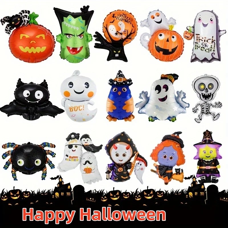 Halloween Nhôm Phim Bóng Ma Lễ Hội Bát Bí Ngô Đầu Bóng Ma Đồ Trang Trí Tiệc