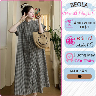 Đầm Suông, Váy Bầu Mùa Hè Thiết Kế Dáng Dài Sọc Kẻ Caro Chất Vải Mát Mẫu Mới Trend 2024 Cao Cấp đổi trả miễn phí
