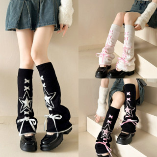 Phụ Nữ Y2k Thẩm Mỹ Ngôi Sao Chân Ấm Nhật Bản Mắt Cá Chân Ấm Đầu Gối Dệt Kim Cao Bao Chân Băng Ấm Chân Mùa Thu Tất Dài