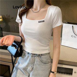 Áo thun Lovito cơ bản phong cách thường ngày dành cho nữ LNE38369 (Trắng/Đen)