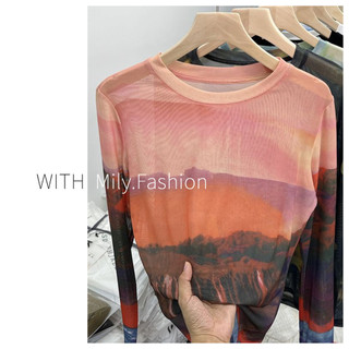 Milyfashion Sang Trọng Màu Sắc Tương Phản Gạc Mờ Dài Tay Chống Nắng Top Nữ Phong Cách Mới Thiết Kế Cao Cấp Niche Áo Thun Thời Trang Hợp Thời Trang