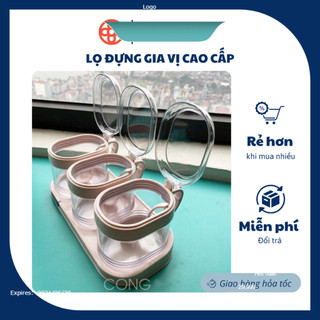 Lọ đựng gia vị cao cấp Hokori Việt Nhật có quai cầm và nắp đậy tặng kèm khay , Bộ hũ lọ đựng gia vị HOKORI
